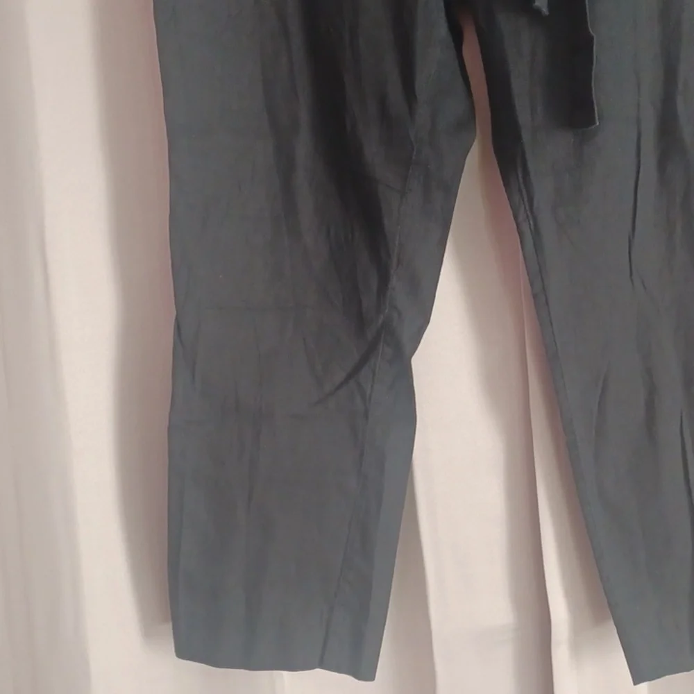Banana Republic Avery Tie Waist Linen Blend Pants Mid Rise Tailored Ankle Black
